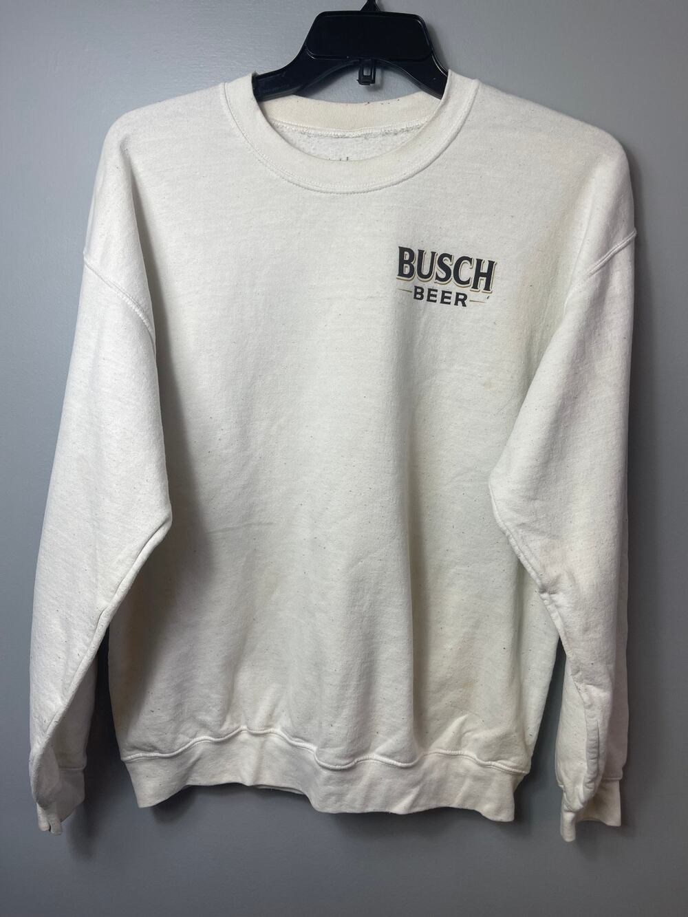 Vintage Busch Beer Bass Fishing Graphic Crewneck Sweatshirt White Large